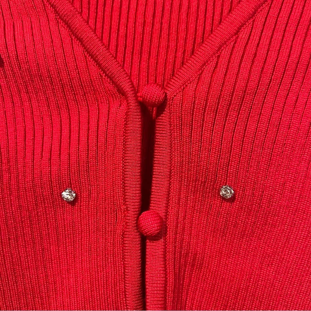 Red Ridded Sweater with Rhinestone Embellishments New size medium - Picture 9 of 14